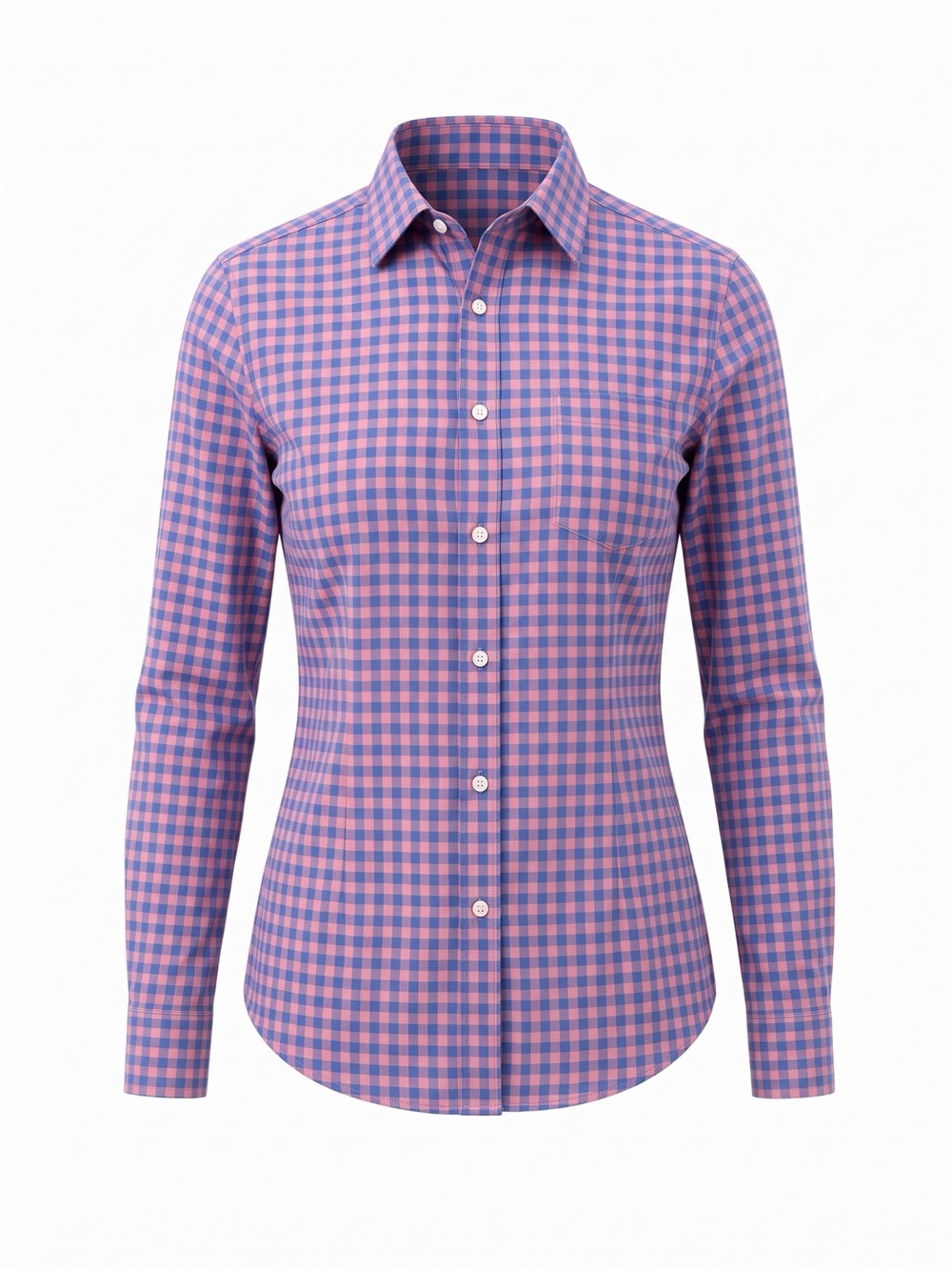 Women’s Pink and Blue Gingham Button-Down Shirt